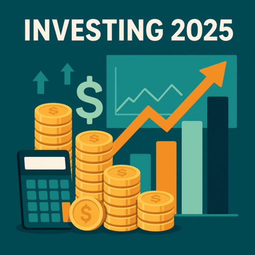 Investing 2025 illustration with growth arrows and coins