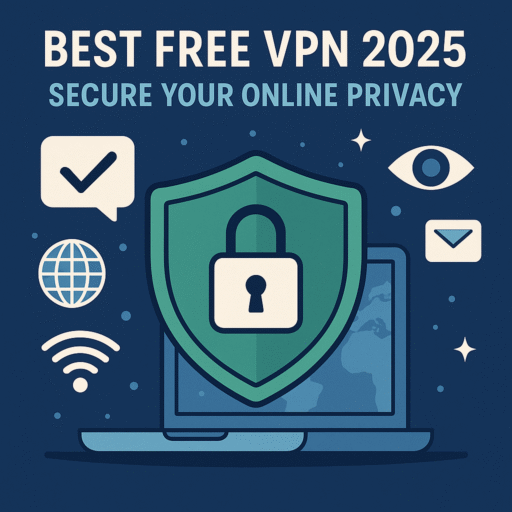 Best Free VPN 2025 flat illustration with secure shield and internet icons