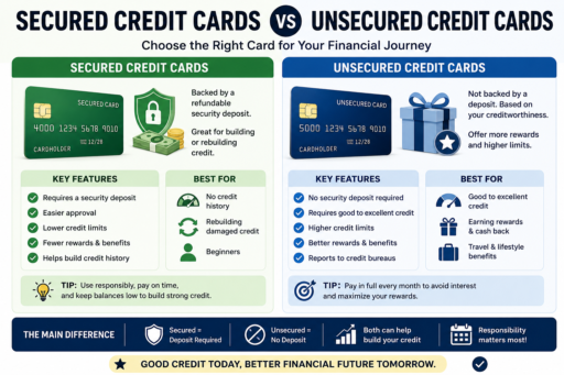 Secured Credit Cards vs Unsecured Cards infographic comparison guide