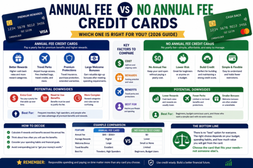 Annual Fee vs No Annual Fee Credit Cards infographic comparison