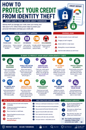 Protect Your Credit From Identity Theft infographic for beginners