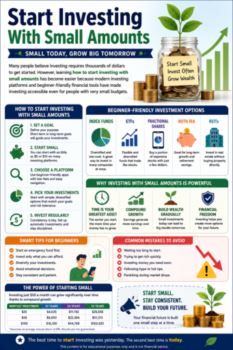 Start Investing With Small Amounts infographic for beginners