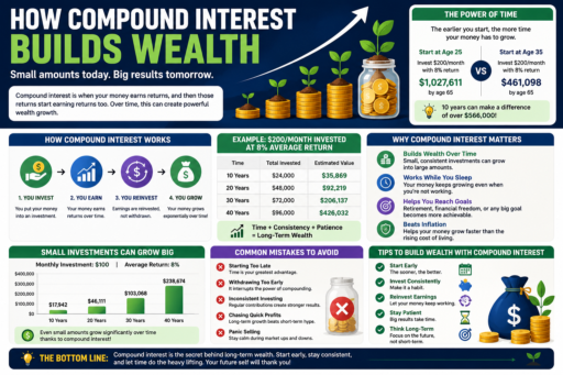 How Compound Interest Builds Wealth infographic guide
