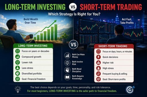 Long-Term Investing vs Short-Term Trading infographic guide