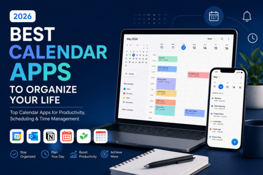 Modern productivity workspace showing the best calendar apps for organizing daily life in 2026