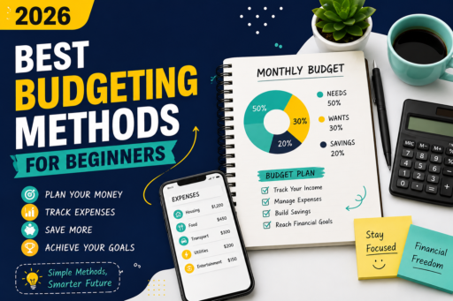 Best Budgeting Methods for Beginners showing expense tracking savings goals and monthly budget planning