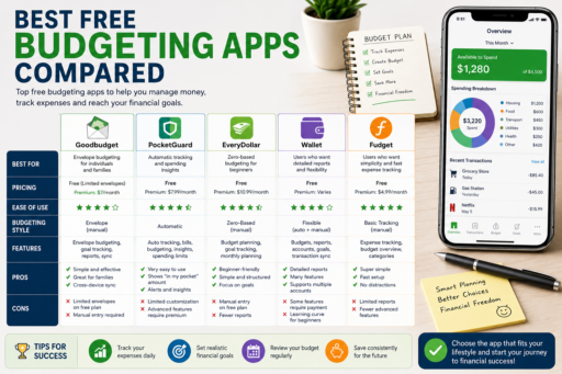 Best Free Budgeting Apps Compared featuring expense tracking budgeting tools and financial planning apps