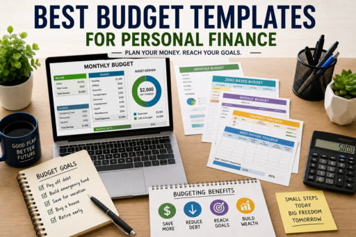 Best Budget Templates for Personal Finance showing budget planners savings trackers and personal finance worksheets