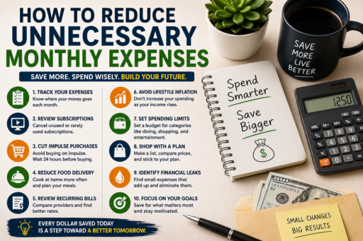 Reduce Unnecessary Monthly Expenses featuring budgeting tools expense tracking and financial planning concepts