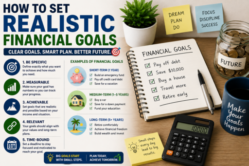 Set Realistic Financial Goals featuring savings targets budgeting plans and financial goal tracking concepts