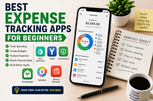 Expense Tracking Apps for Beginners showing spending reports budgeting dashboards and financial tracking tools