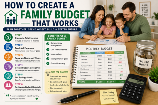 Create a Family Budget That Works featuring household budgeting categories savings goals and family financial planning