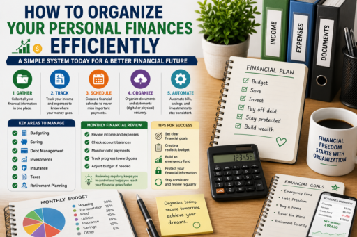 Organize Your Personal Finances Efficiently featuring budgeting tools financial documents expense tracking and money management concepts