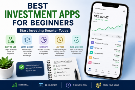 Investment Apps for Beginners showing mobile investing portfolio tracking automated investing and financial planning tools