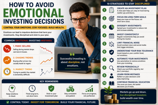 Avoid Emotional Investing Decisions showing investor discipline emotional control risk management and long term financial planning