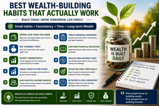 Wealth-Building Habits That Actually Work showing investing saving financial growth and long term wealth creation