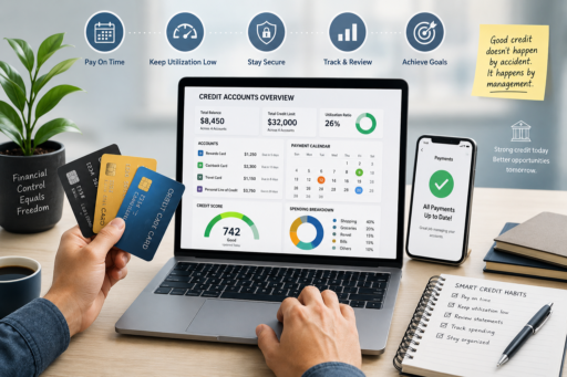 Manage Multiple Credit Accounts using organized financial tracking, budgeting tools, and multiple credit cards.
