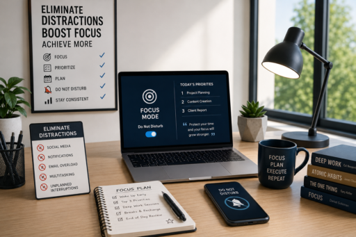 How to Eliminate Productivity Distractions with focus mode, organized workspace, and distraction-free productivity