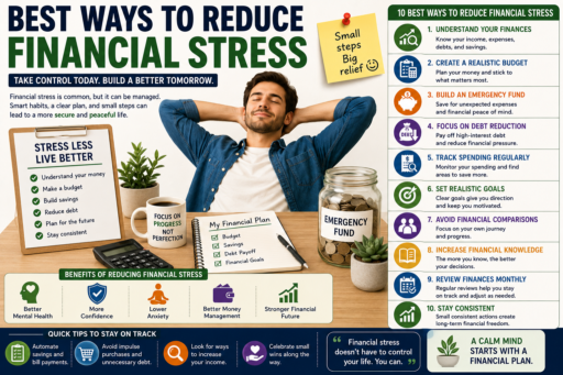 Reduce Financial Stress featuring budgeting plans emergency savings debt reduction and financial wellness concepts