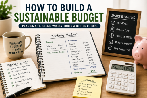 Build a Sustainable Budget featuring monthly budgeting plans savings goals expense tracking and financial organization concepts