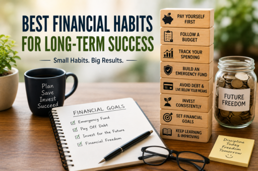 Financial Habits for Long-Term Success showing budgeting savings investing financial goals and wealth building concepts