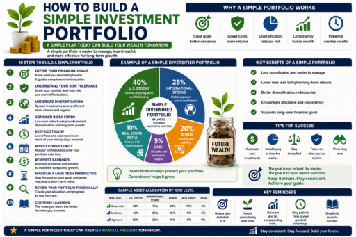 Build a Simple Investment Portfolio showing diversification asset allocation index funds and long term wealth building concepts